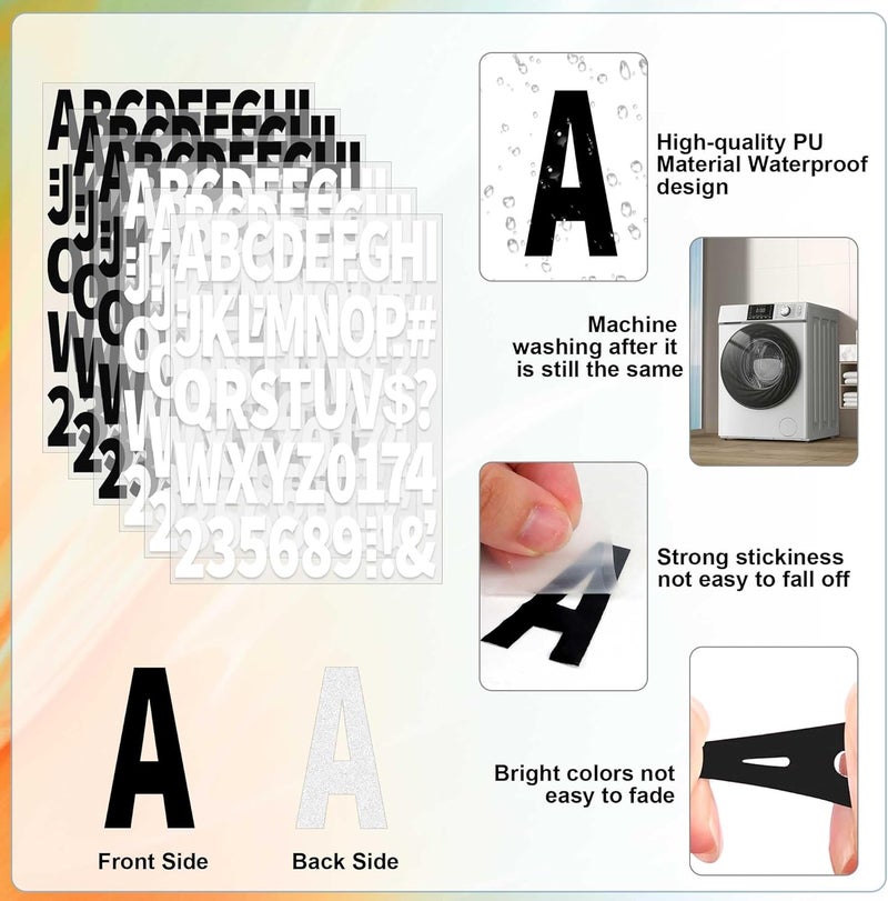 Metsyth 612 PCS 12 Sheets Iron on Letters for Clothing 2 Inch Large Iron on Letters and Numbers Patches with A-Z,0-9 PU Heat Transfer Adhesive Stickers for DIY Clothes Printing Fabric Craft,Black and White - Image 4